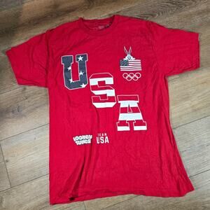 Looney Tunes x Team USA T-Shirt Men’s Large Red Bugs Bunny Flag Graphic Olympic